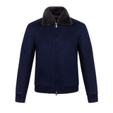 CHAMARRA CORTA DE CASHMERE AZUL CON INTERIOR DE LAPIN Y CUELLO DESMONTABLE DE VISÓN