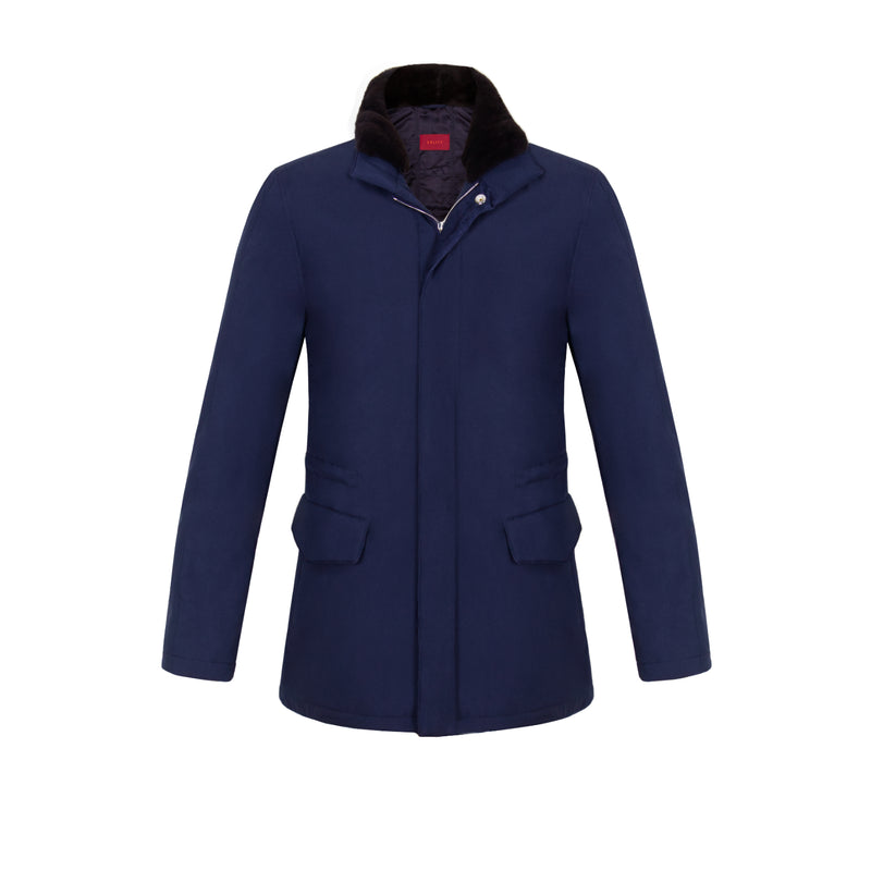 CHAMARRA CAZADORA "VOYAGER" EN STORM SYSTEM COLOR AZUL CON CUELLO REMOVIBLE DE MINK