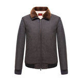 CHAMARRA CORTA ESTILO BOMBER DE CASHMERE Y LANA COLOR GRIS CON CUELLO EN CASTOR