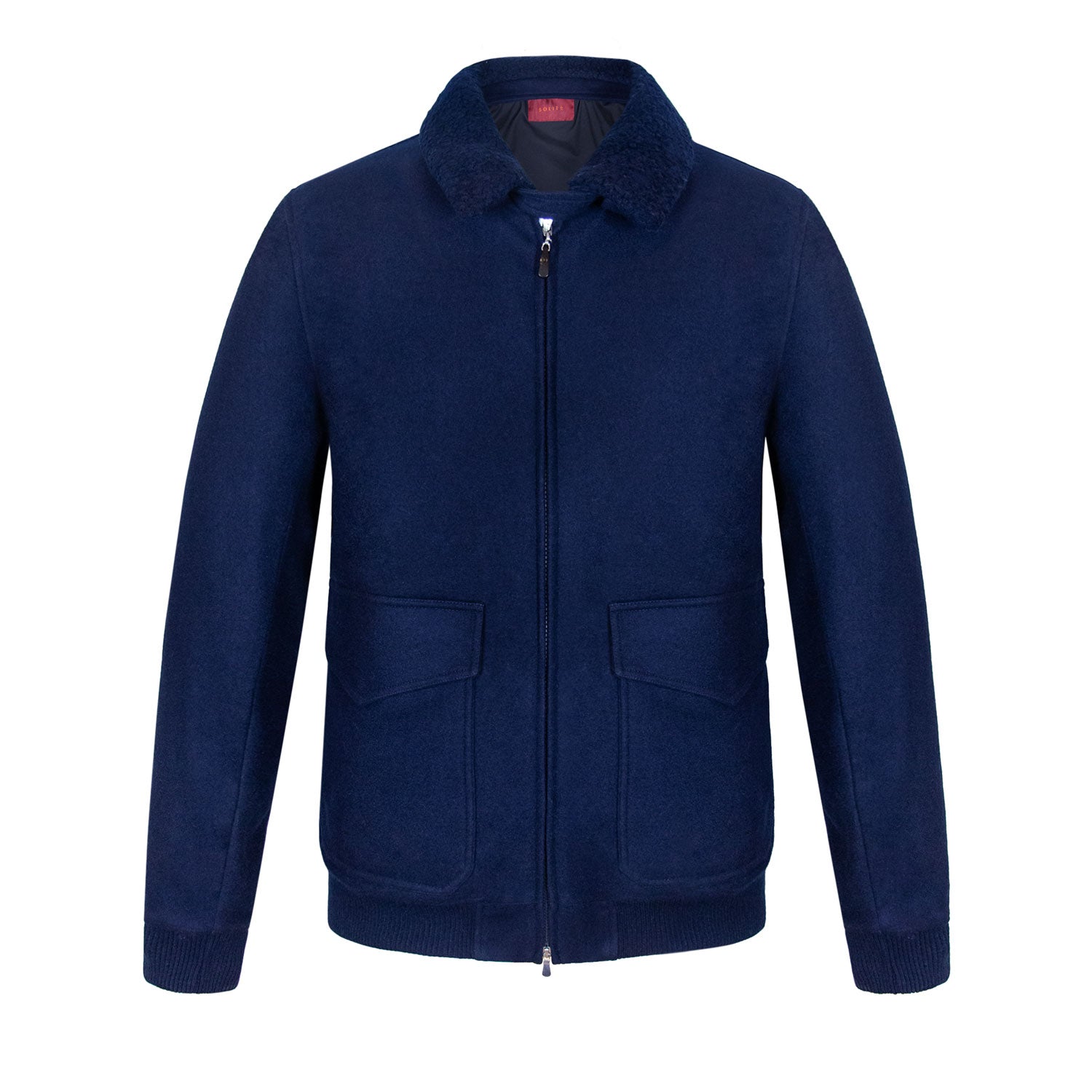 CHAMARRA CORTA DE LANA AZUL CON CUELLO DESMONTABLE DE ECO-FUR AZUL