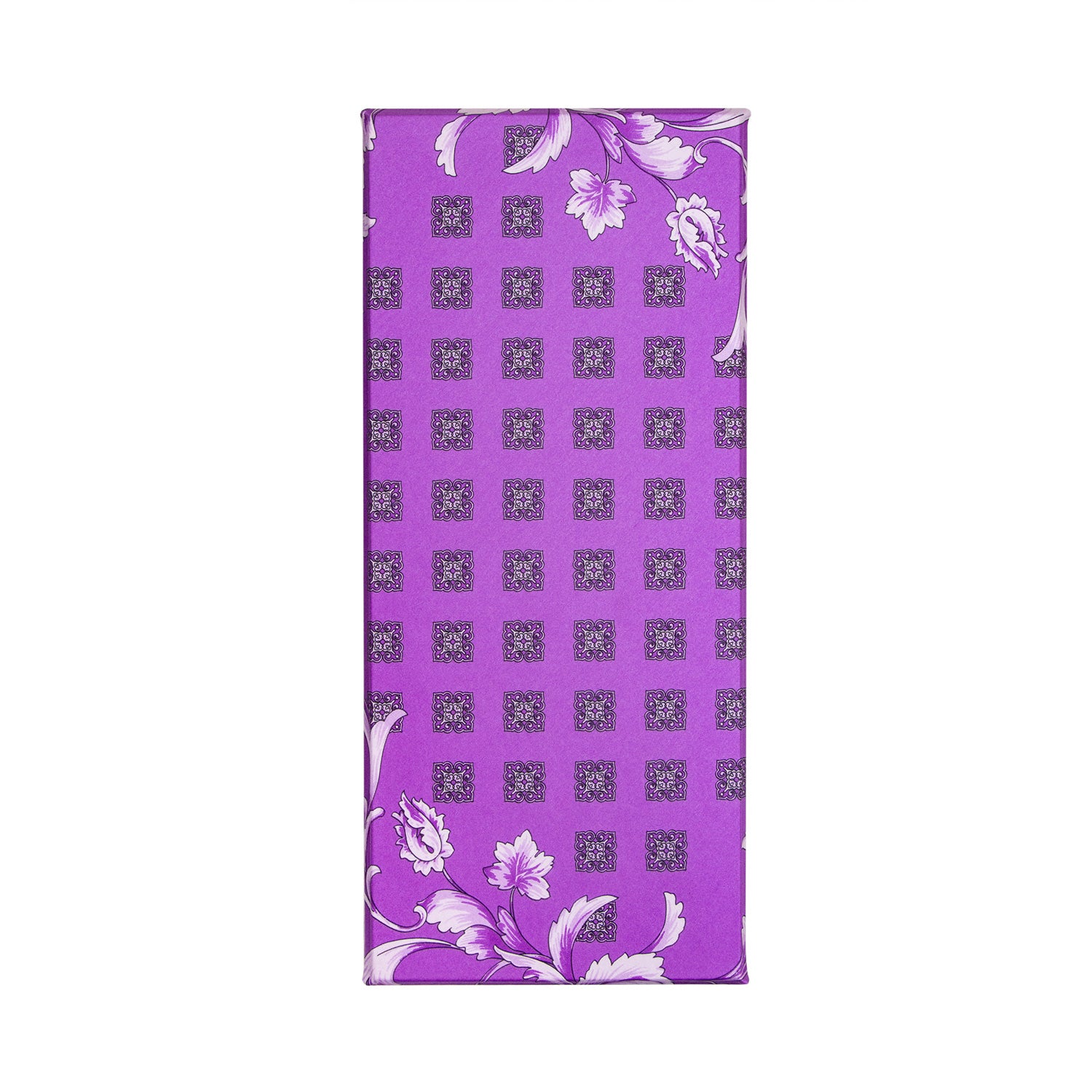 CORBATA EN SET CON PAÑUELO DE SEDA LILA CON CUADROS MORADOS