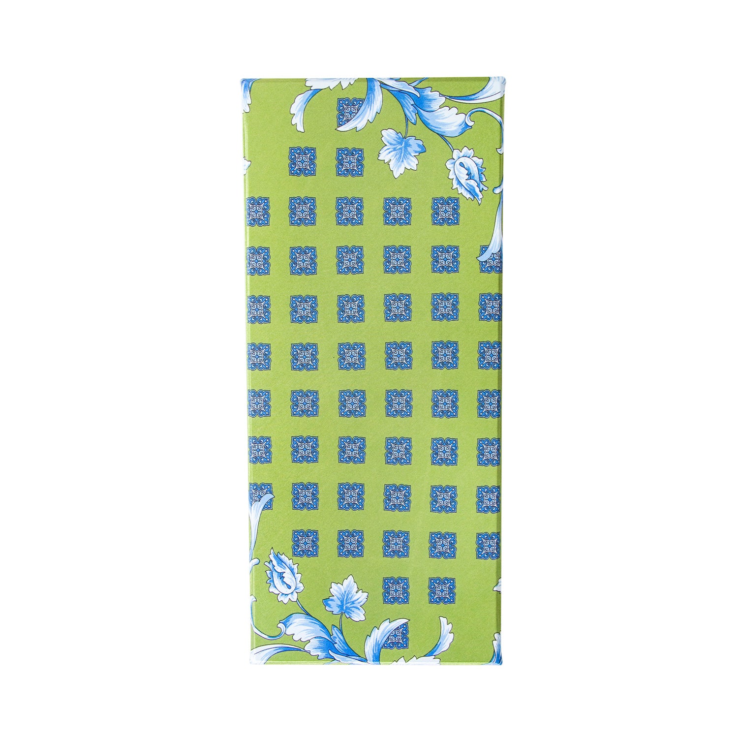 CORBATA EN SET CON PAÑUELO DE SEDA VERDE CON CUADROS AZUL CIELO