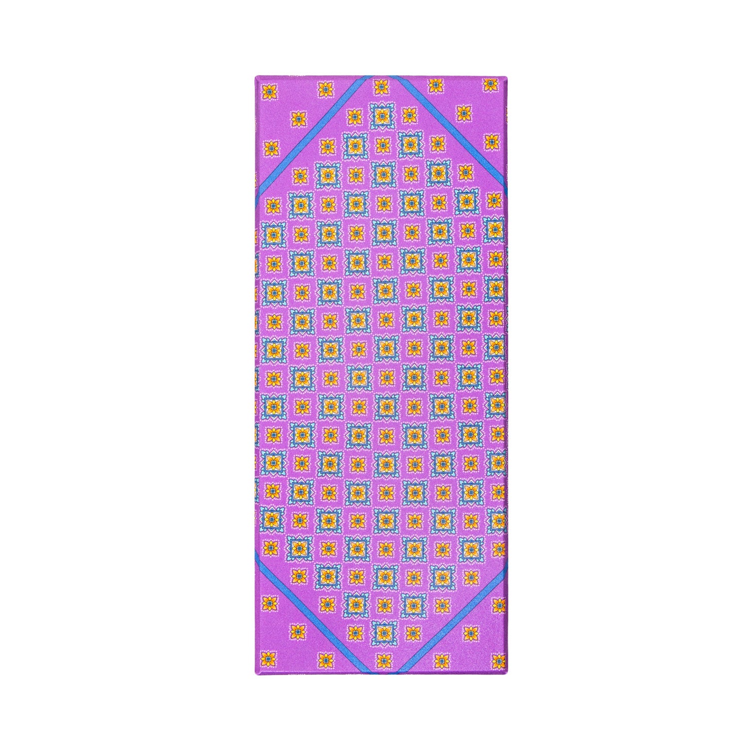 CORBATA EN SET CON PAÑUELO DE SEDA CON DISEÑOS DE CUADROS Y ESTRELLAS NARANJA Y ROSA