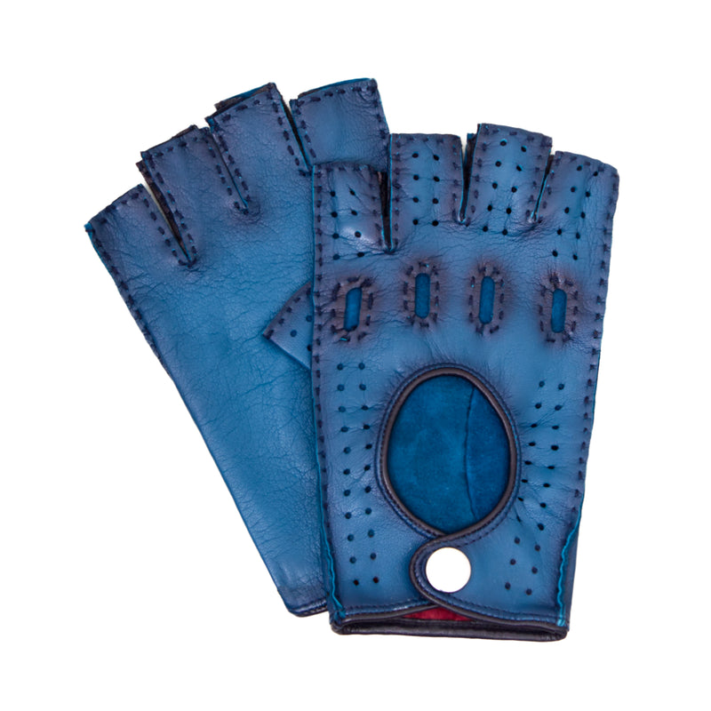GUANTES PARA CONDUCIR EN PIEL PINTADA A MANO COLOR AZUL