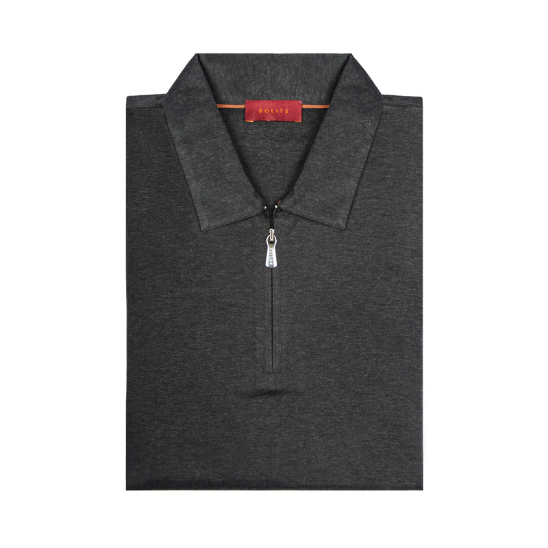 PLAYERA TIPO POLO MANGA CORTA CON ZIPPER EN COLOR GRIS OXFORD