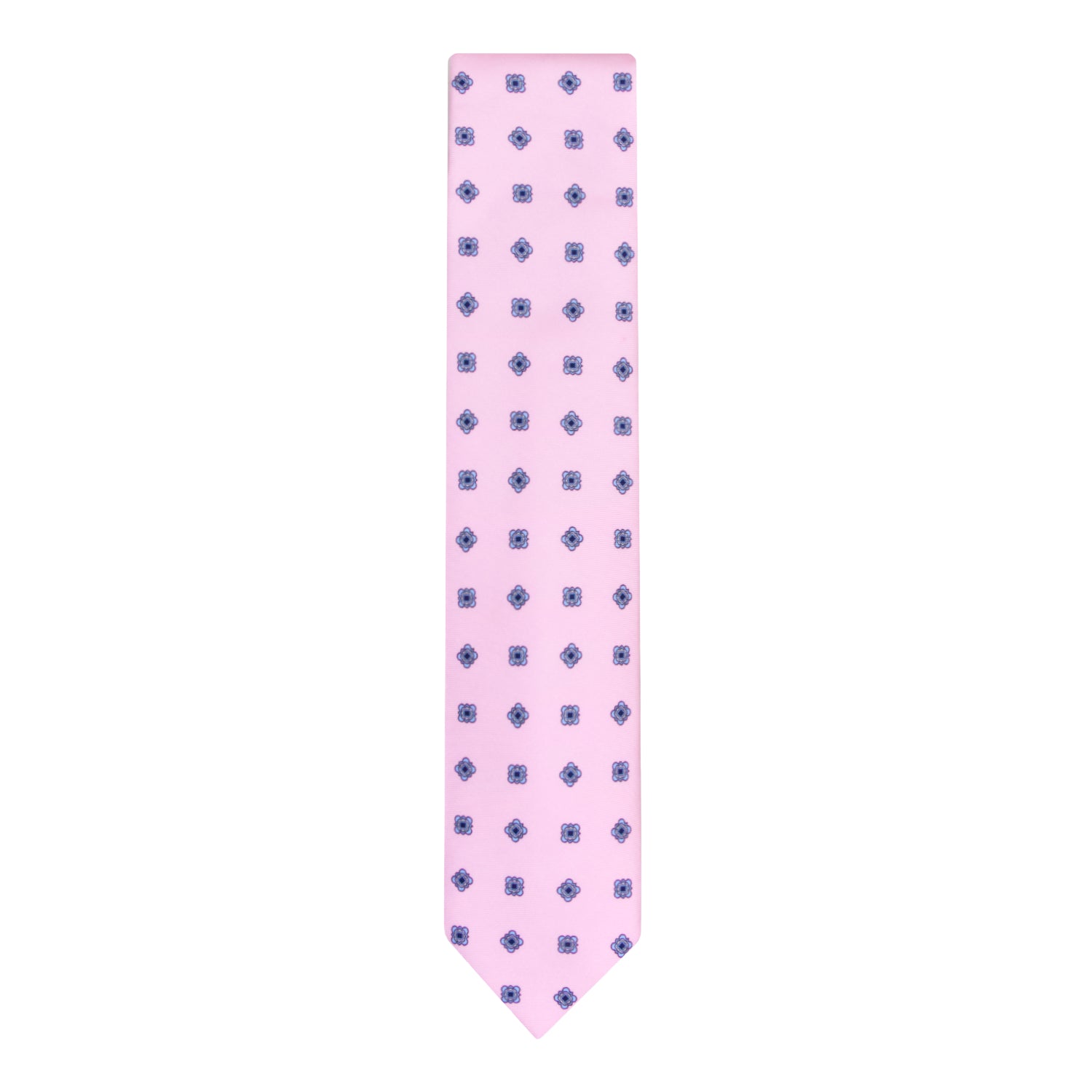 CORBATA 7 PLIEGUES EN SEDA CON FLORES AZULES EN ROSA
