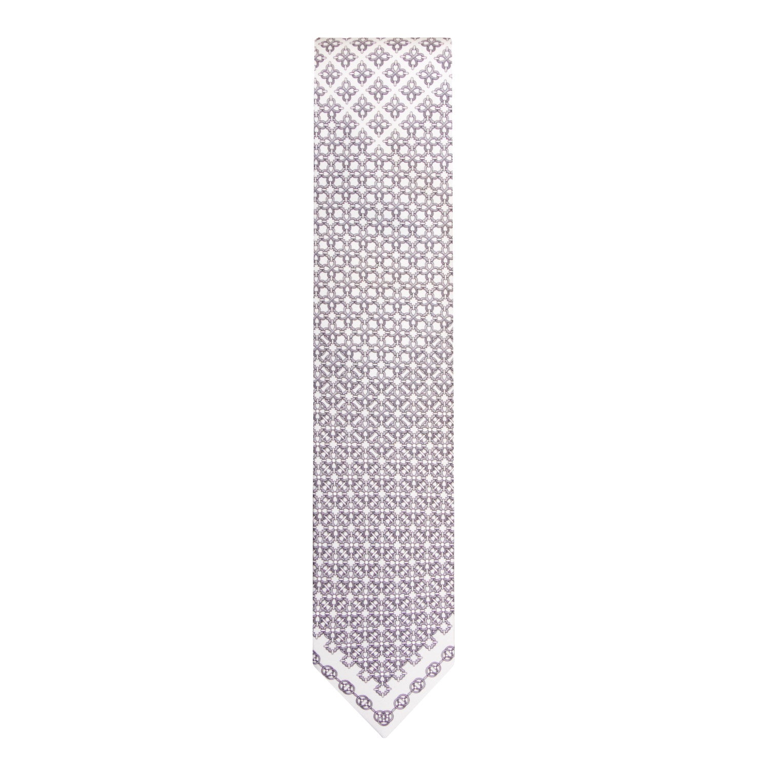 CORBATA EN SET CON PAÑUELO DE SEDA CON DIBUJOS GEOMÉTRICOS DEGRADADOS GRISES