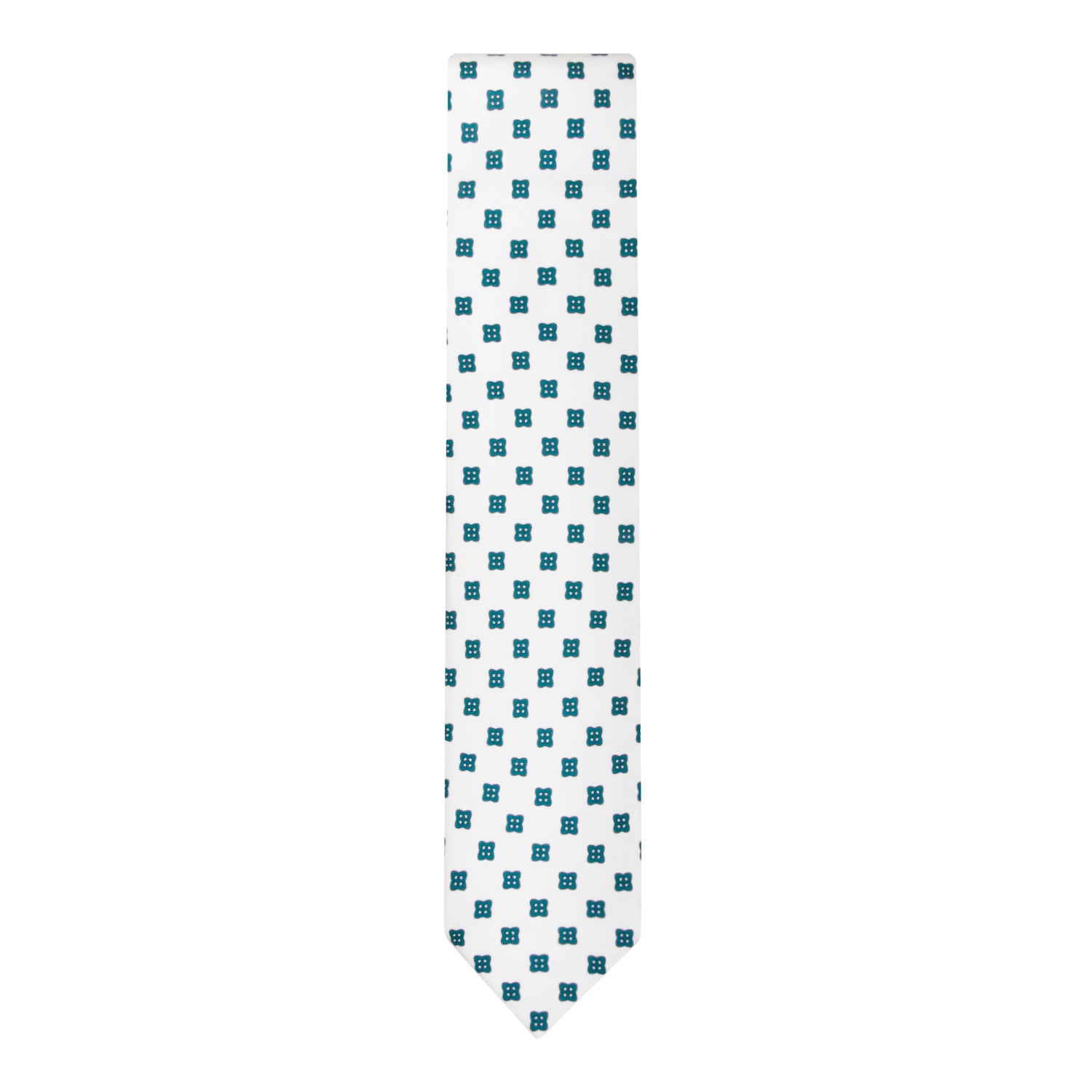 CORBATA 7 PLIEGUES EN SEDA WOOVEN CON CUADROS A CRUZ VERDES EN BLANCO