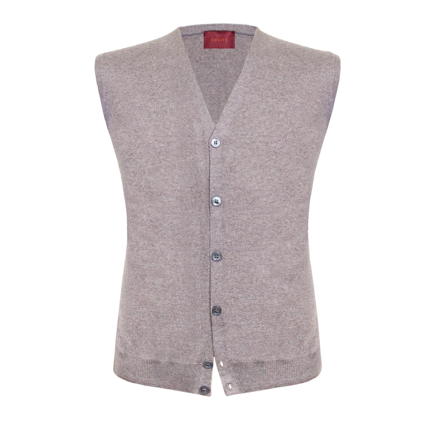 CHALECO CUELLO V EN CASHMERE  DE BOTONES COLOR ARENA