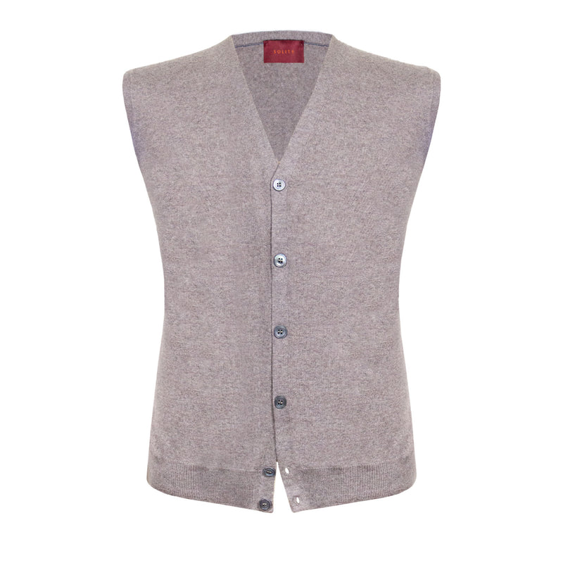 CHALECO CUELLO V EN CASHMERE  DE BOTONES COLOR ARENA