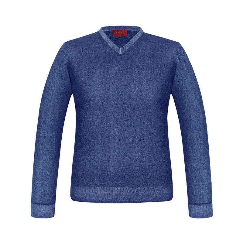 SUETER CUELLO V DE CASHMERE COLOR AZUL MEDIA NOCHE