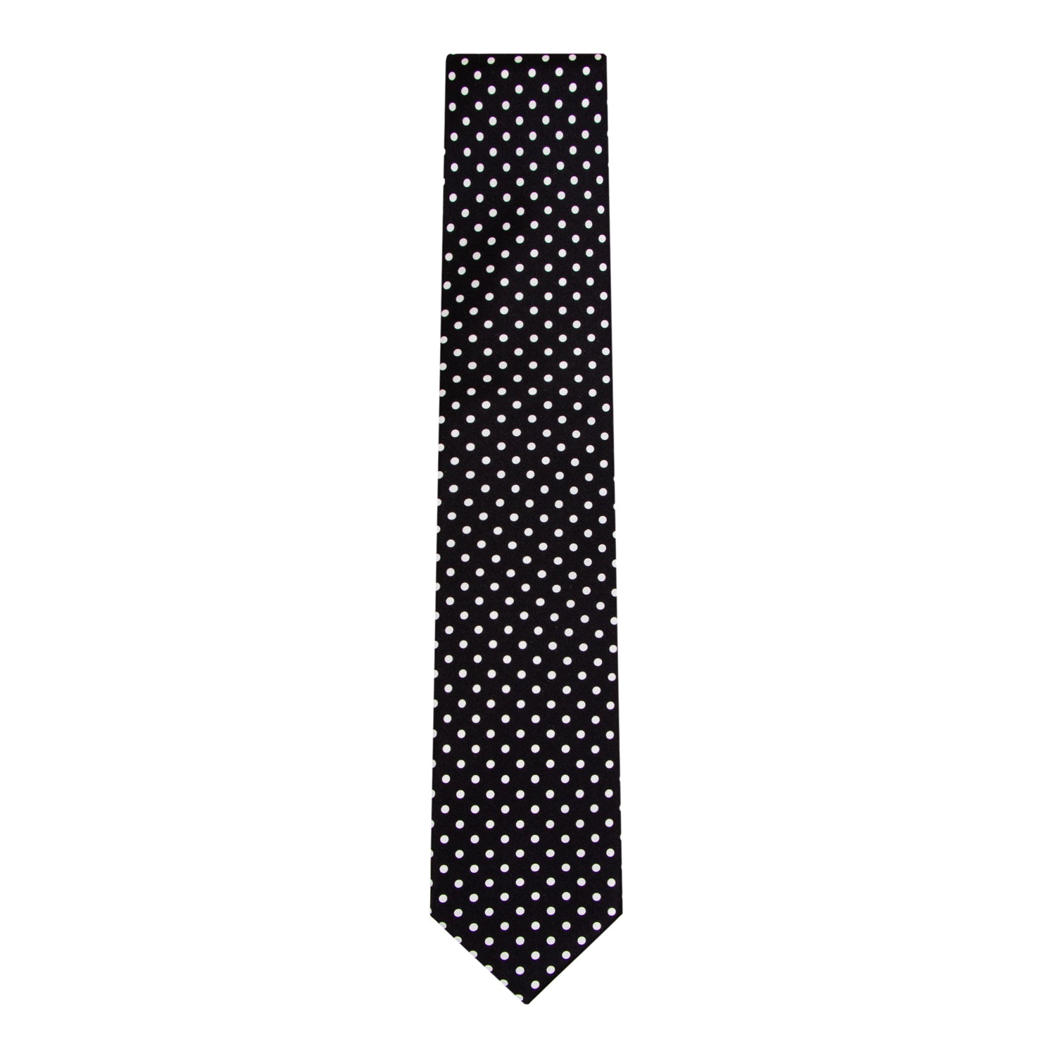 CORBATA EN SET CON PAÑUELO SOLITO 7 PLIEGUES CON CAJA FONDO NEGRO Y LUNARES POLKA DOT BLANCO 100% SEDA