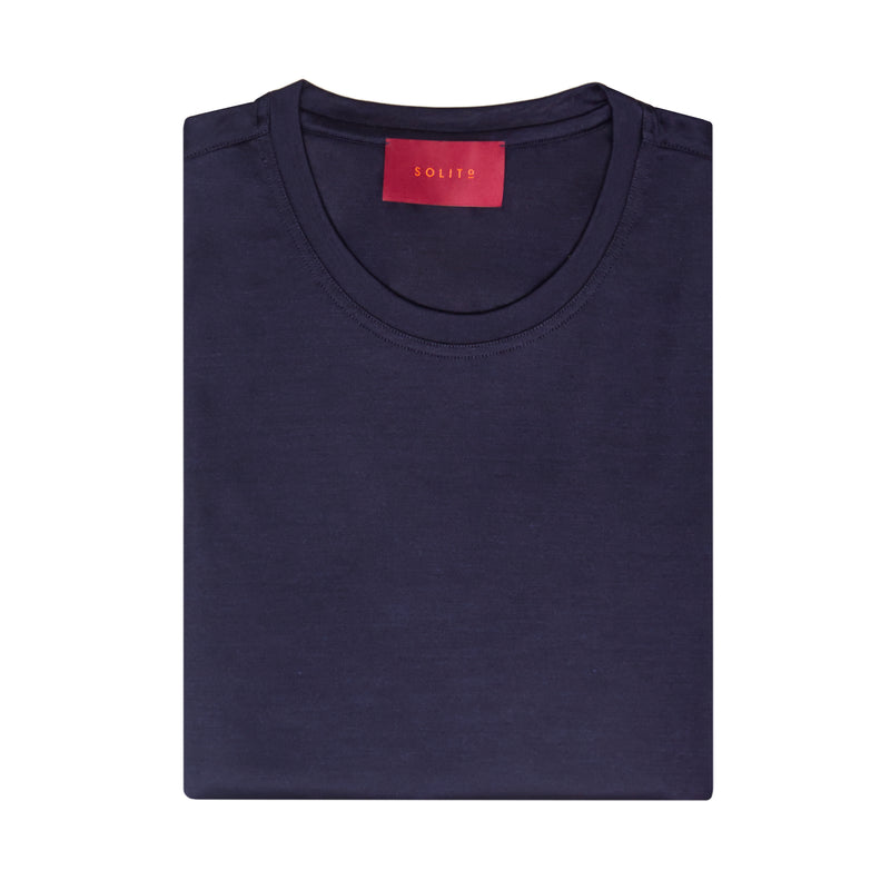PLAYERA MANGA CORTA CUELLO REDONDO 100% SEDA EN COLOR AZUL MARINO