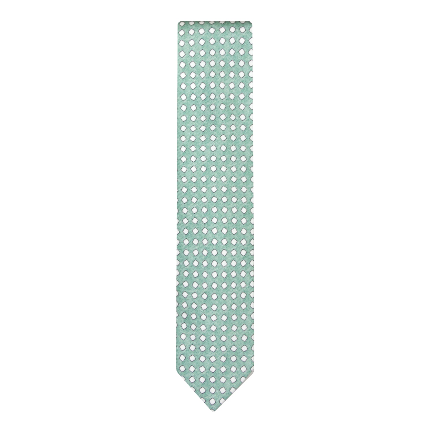 CORBATA 7 PLIEGUES EN SEDA DISEÑO LINO CON CUADROS BLANCOS EN VERDE