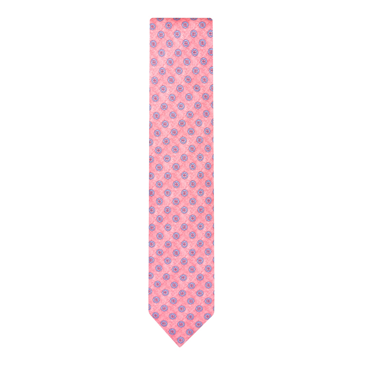 CORBATA 7 PLIEGUES EN SEDA EN DISEÑO LINO CON FLORES ROJAS Y AZULES EN ROJO