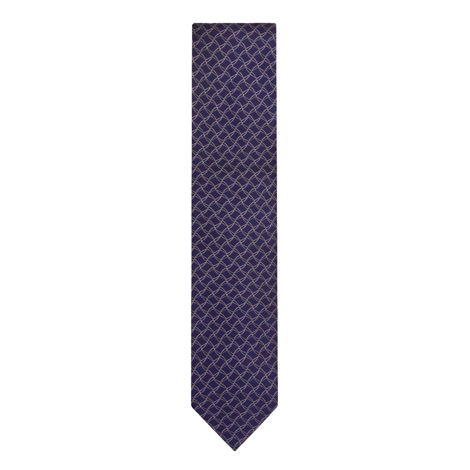 CORBATA EN SET CON PAÑUELO DE SEDA CON DIBUJO DE RED EN GRIS EN AZUL MARINO