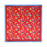 PAÑUELO DE SEDA MILLEFIORI ROJO CON DETALLES AMARILLO Y AZUL