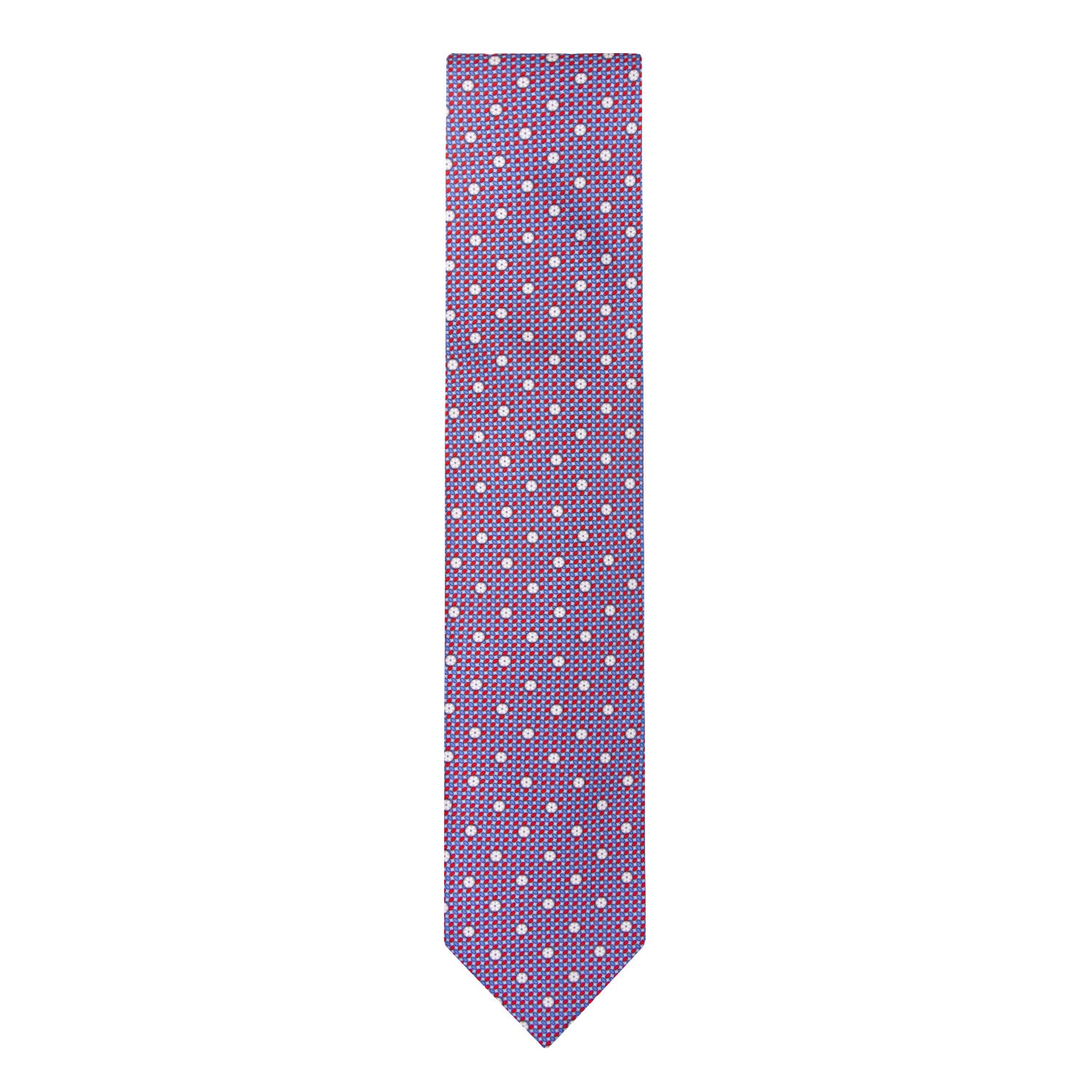 CORBATA EN SET CON PAÑUELO DE SEDA CON PUNTOS ROJOS EN AZUL