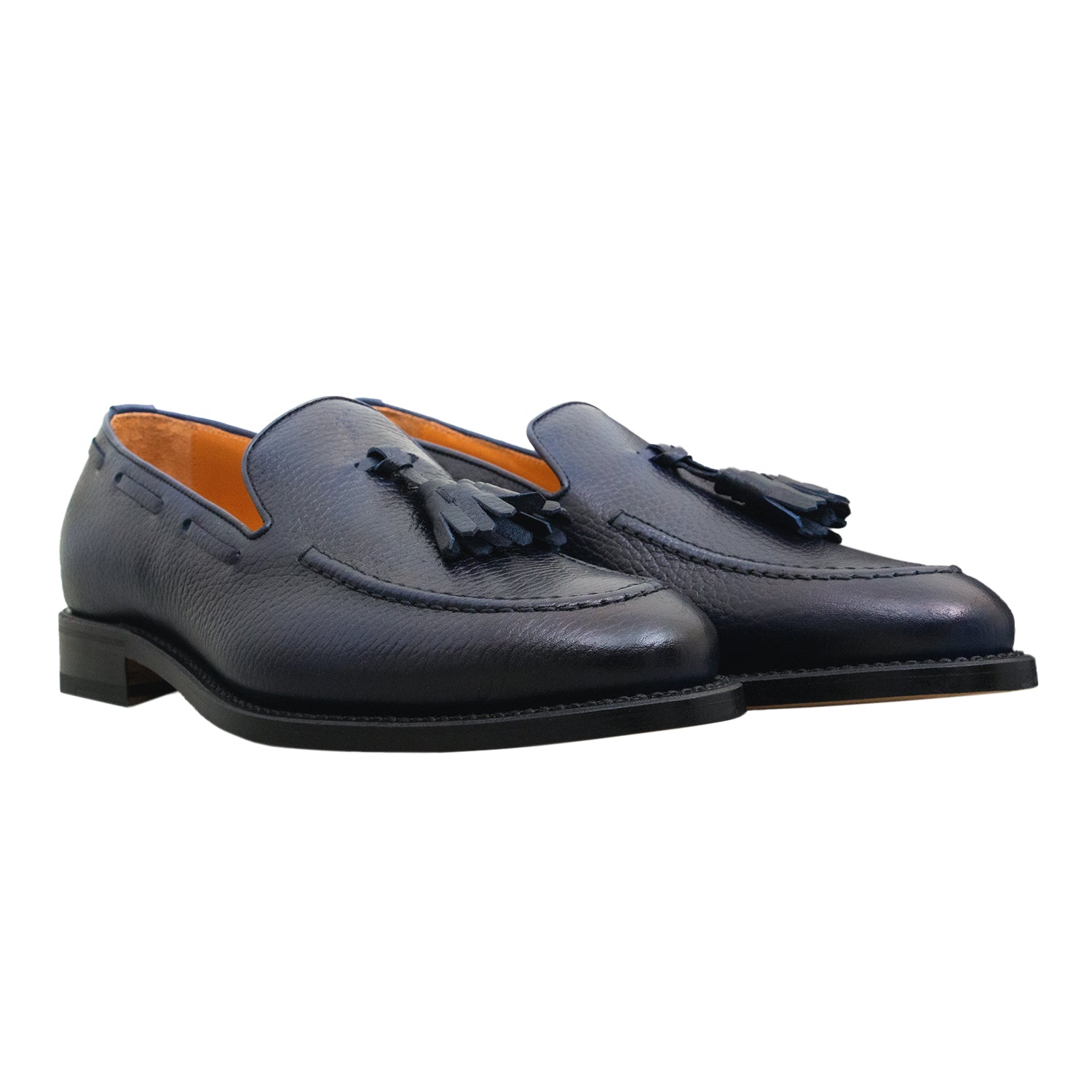 ZAPATO LOAFER CON BORLAS EN CUERO EN COLOR AZUL OBSCURO