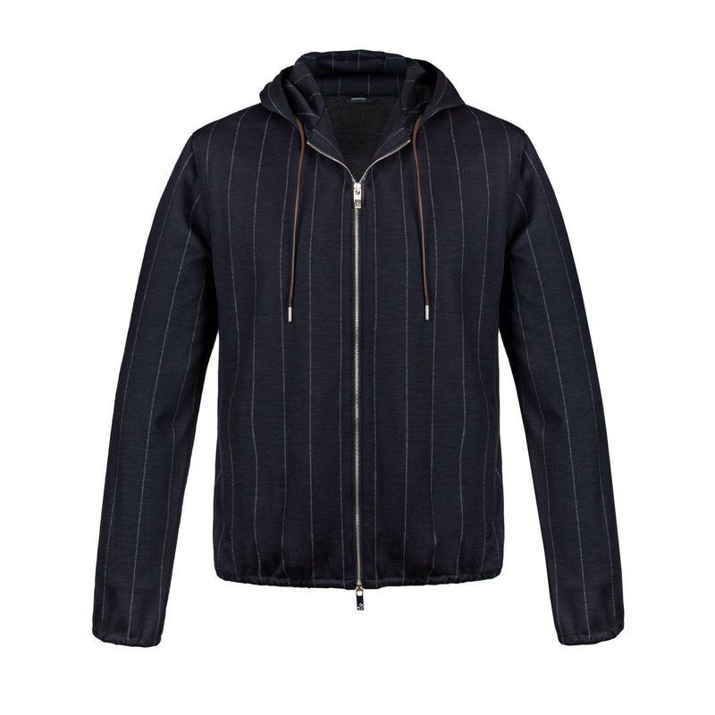 SUDADERA ULTRA LIGERA STRETCH EN AZUL CON RAYA DE GIS GRIS