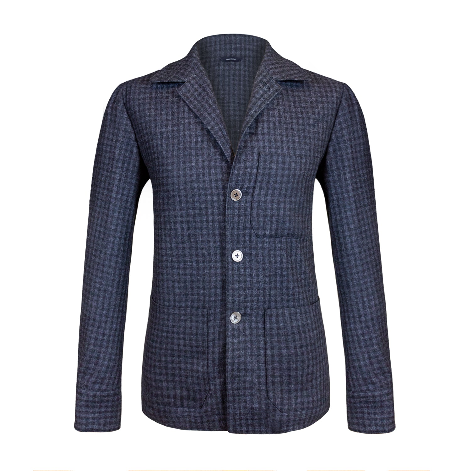 CHAMARRA CORTA ULTRALIGERA CUELLO CAMISA FANTASIA DE CUADROS AZUL CLARO Y OBSCURO