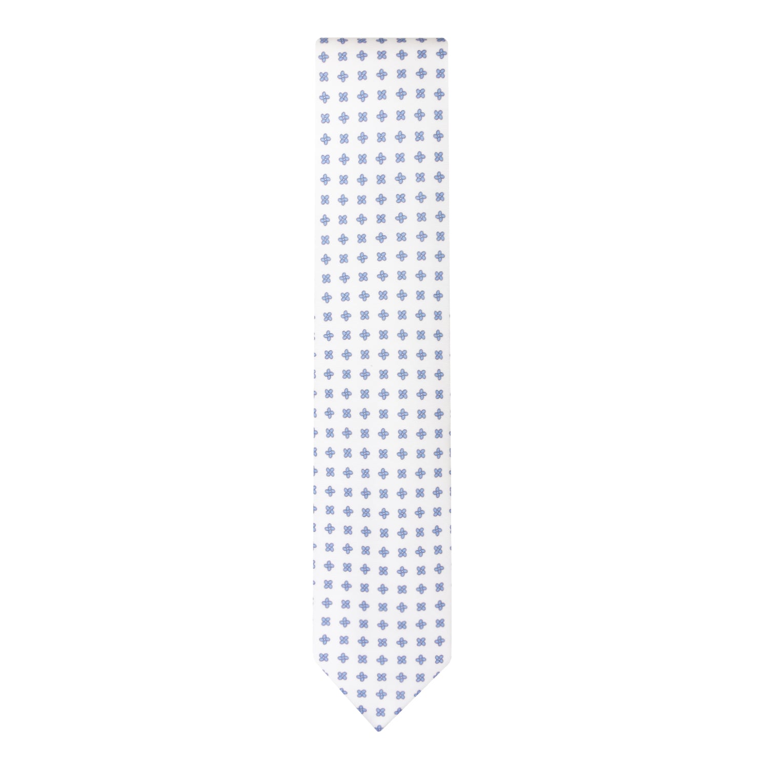 CORBATA 7 PLIEGUES EN SEDA WOOVEN CON CRUCES AZULES EN BLANCO