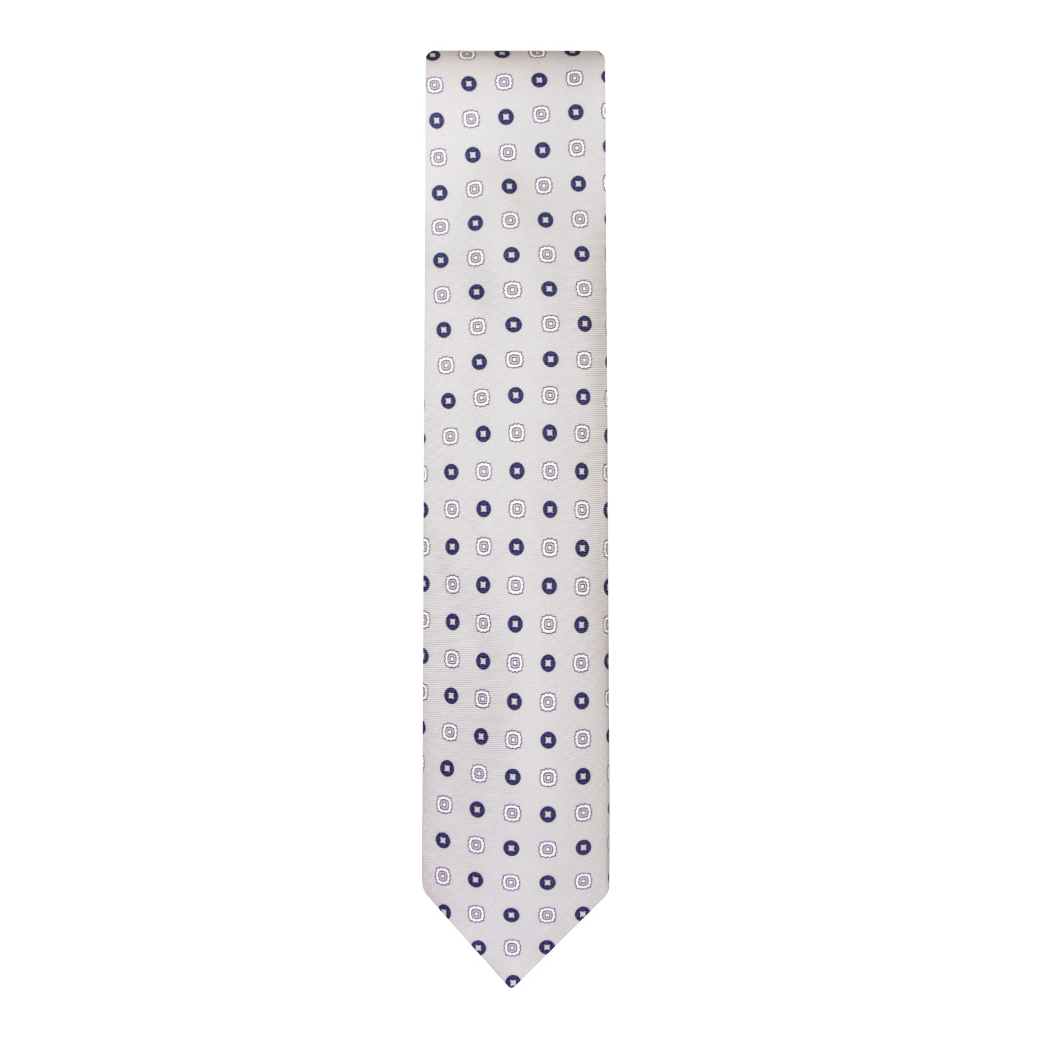 CORBATA 7 PLIEGUES EN SEDA CON FLORES AZULES Y GRIS OBSCURO EN GRIS CLARO
