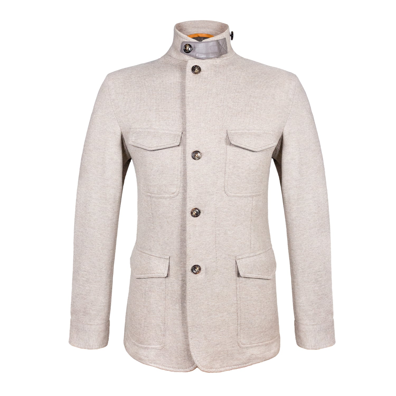 CHAMARRA CAZADORA ESTILO SAHARIANA COLOR ARENA CON BOTONES DE CUERNO