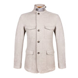 CHAMARRA CAZADORA ESTILO SAHARIANA COLOR ARENA CON BOTONES DE CUERNO