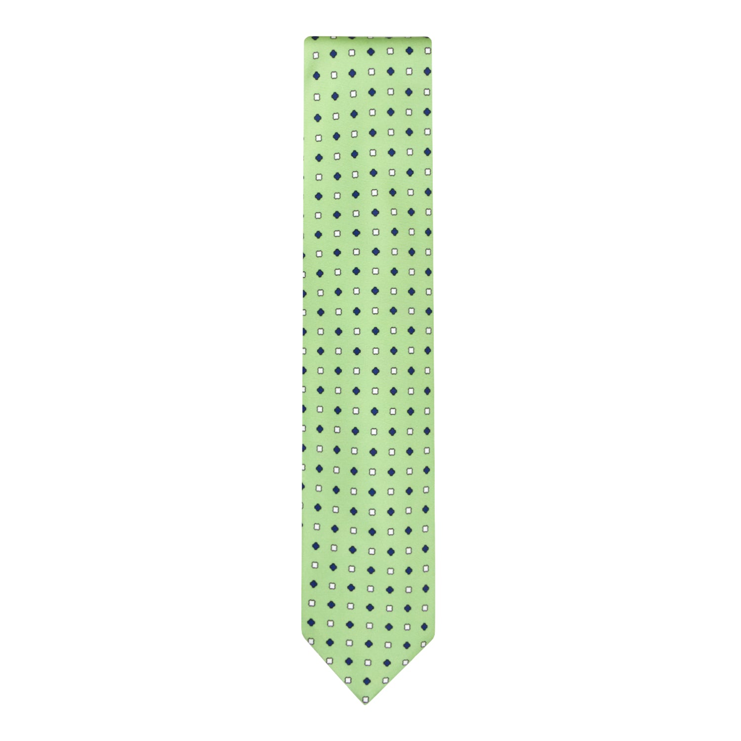 CORBATA 7 PLIEGUES EN SEDA CON PUNTOS BLANCOS Y VERDES EN VERDE CLARO
