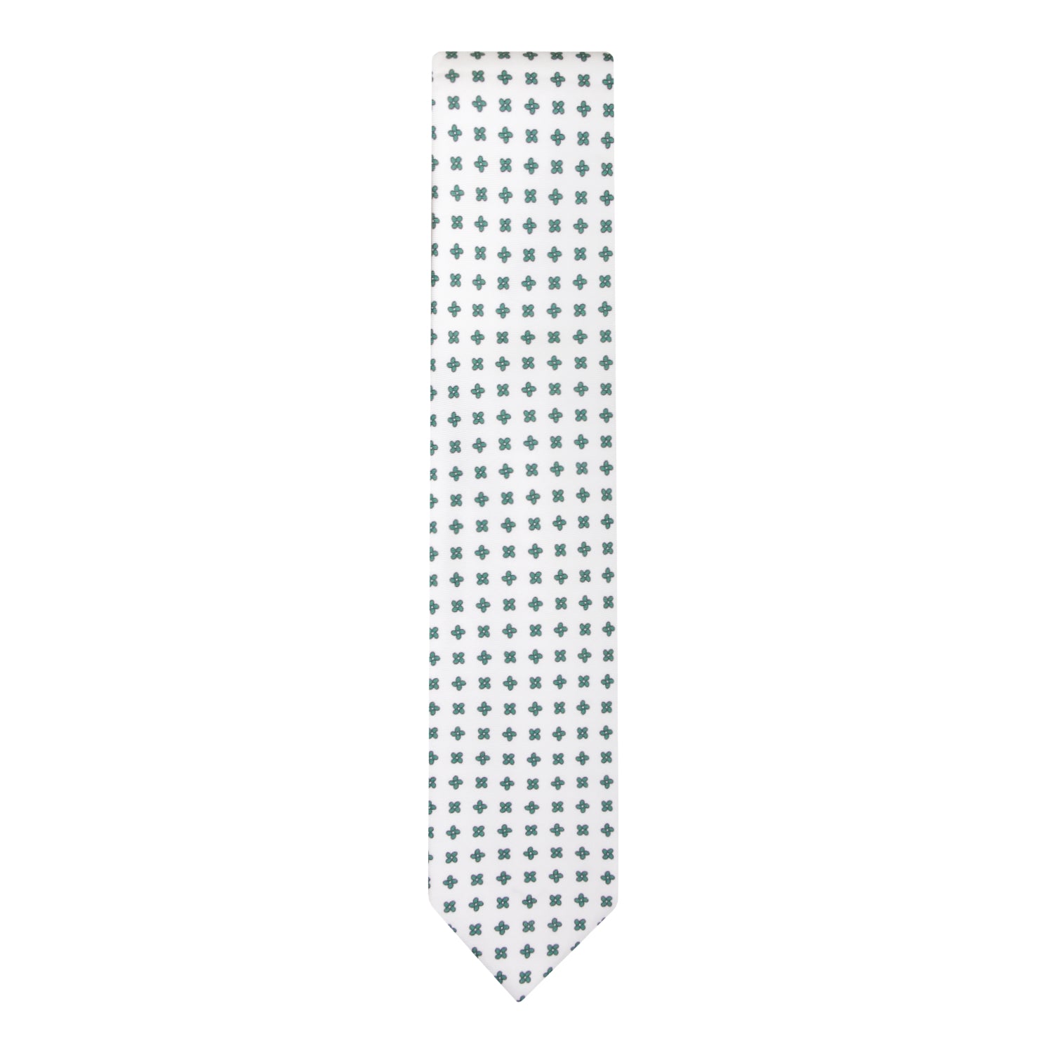 CORBATA 7 PLIEGUES EN SEDA WOOVEN CON CRUCES VERDES EN BLANCO