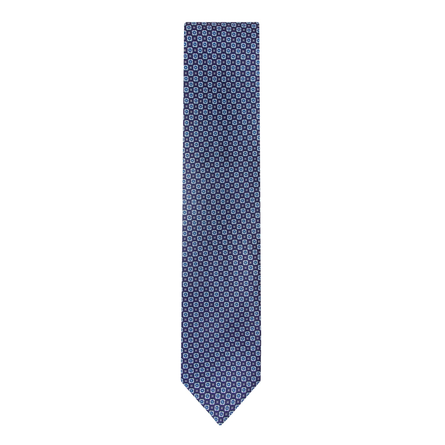 CORBATA EN SET CON PAÑUELO DE SEDA AZUL MARINO CON DISEÑO DE MICROCUADROS AZUL CIELO