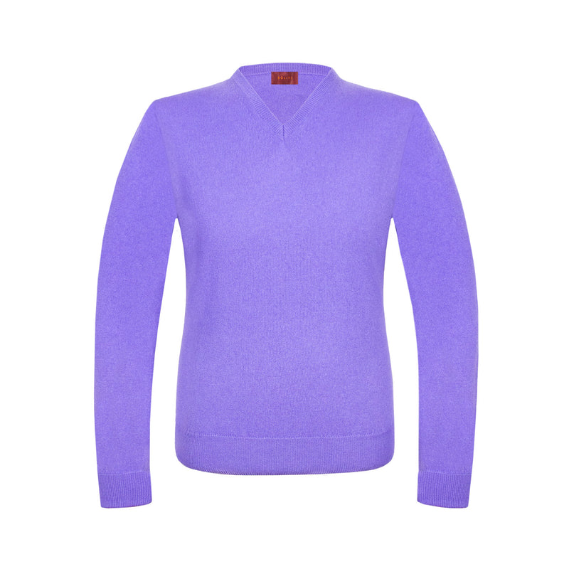 SUETER EN CASHMERE CUELLO V COLOR MORADO CLARO
