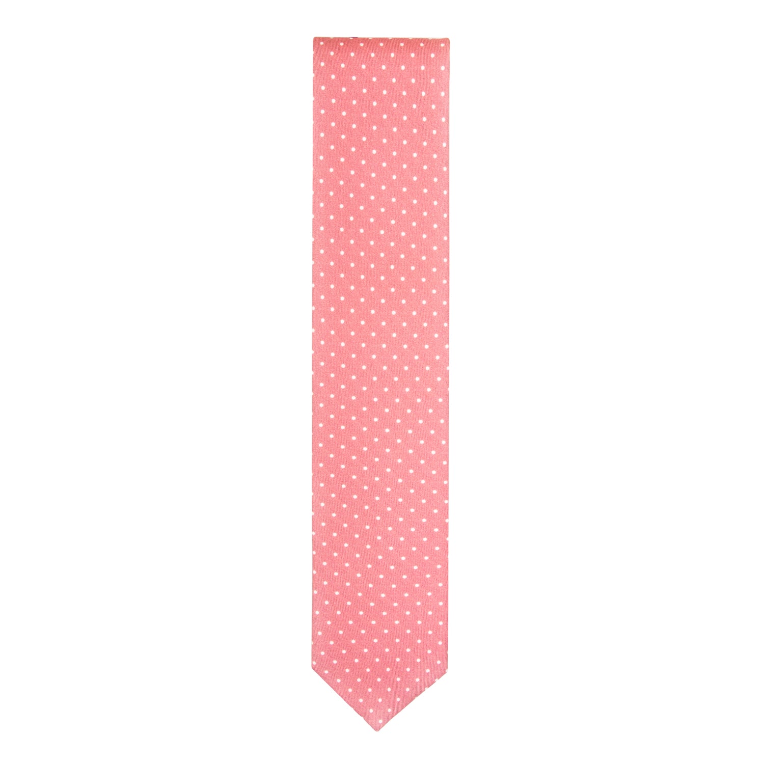 CORBATA SOLITO FONDO PALO DE ROSA  CON LUNARES POLKA DOT BLANCOS 100% SEDA