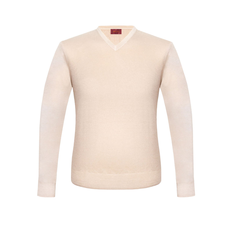 SUETER CUELLO V DE CASHMERE COLOR ARENA