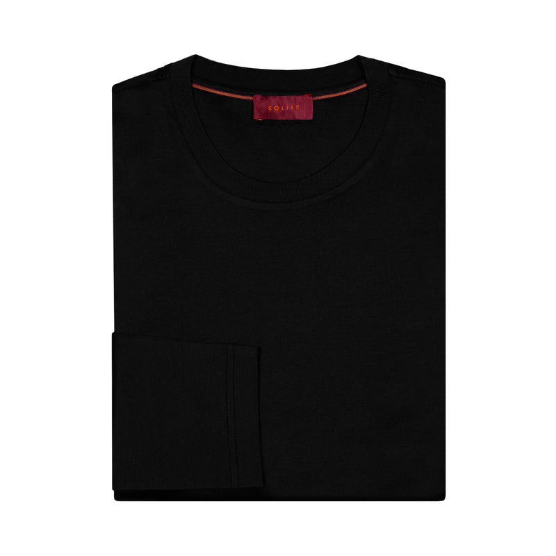 PLAYERA DE ALGODÓN CUELLO REDONDO MANGA LARGA NEGRA