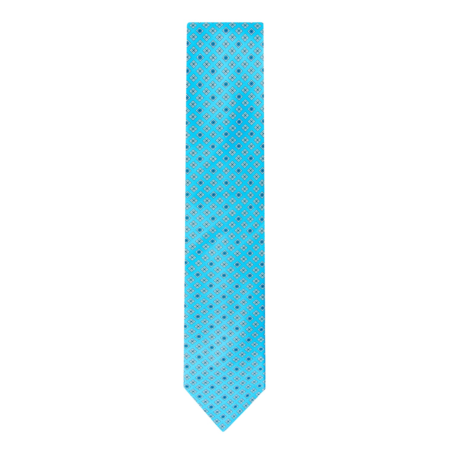 CORBATA EN SET CON PAÑUELO DE SEDA AZUL CLARO CON CUADROS TURQUESA