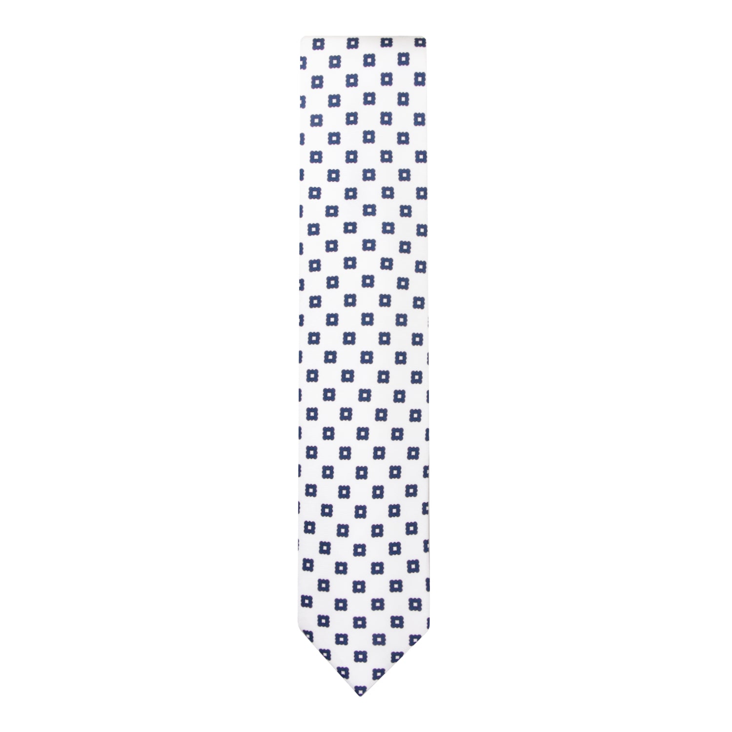 CORBATA 7 PLIEGUES EN SEDA WOOVEN CON CUADROS AZULES EN BLANCO