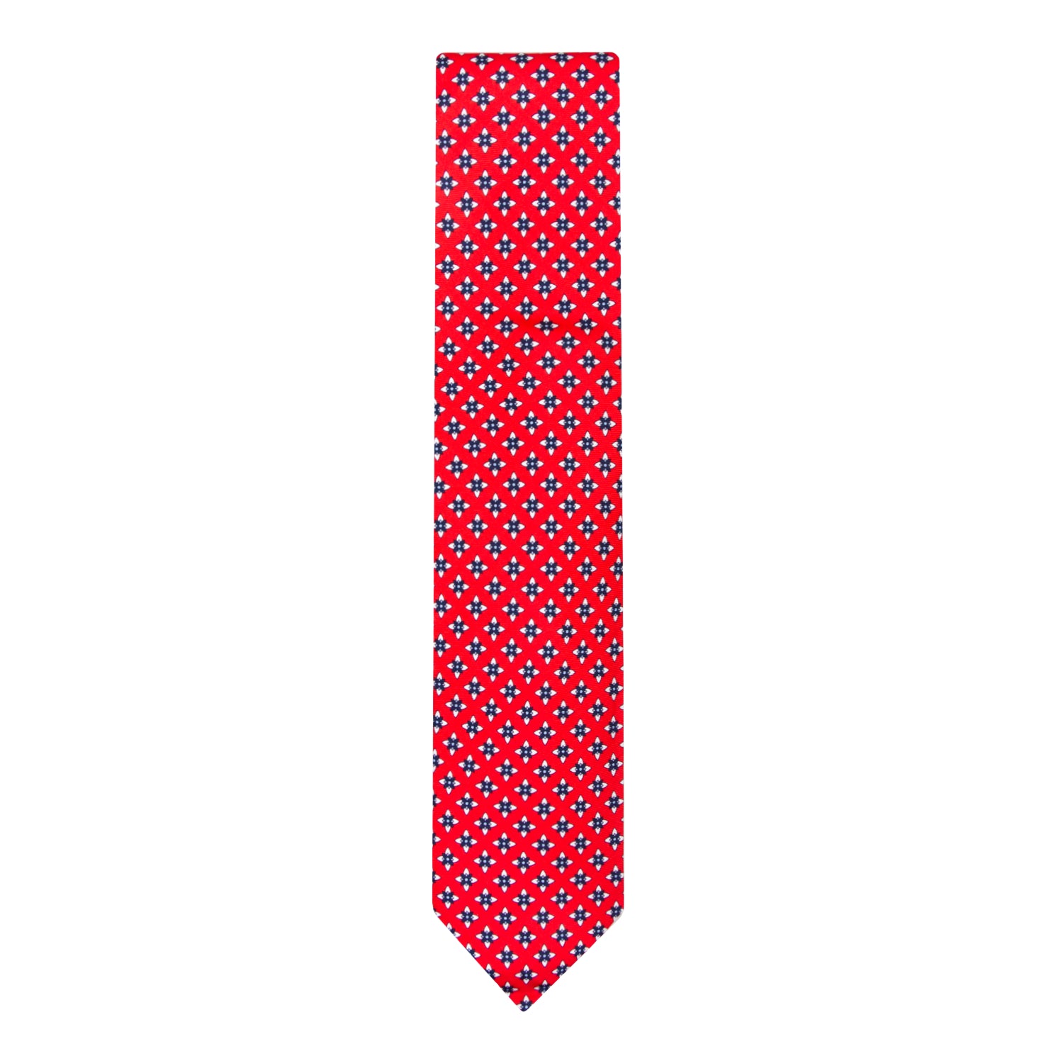 CORBATA 7 PLIEGUES EN SEDA CON FLORES BLANCAS Y AZULES EN ROJO