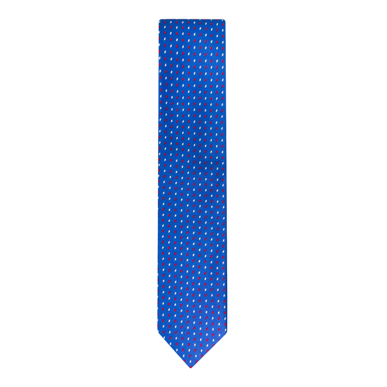 CAJA DE SEDA SET CORBATA CON PAÑUELO DE SEDA CON PUNTOS BLANCOS Y ROJOS EN AZUL