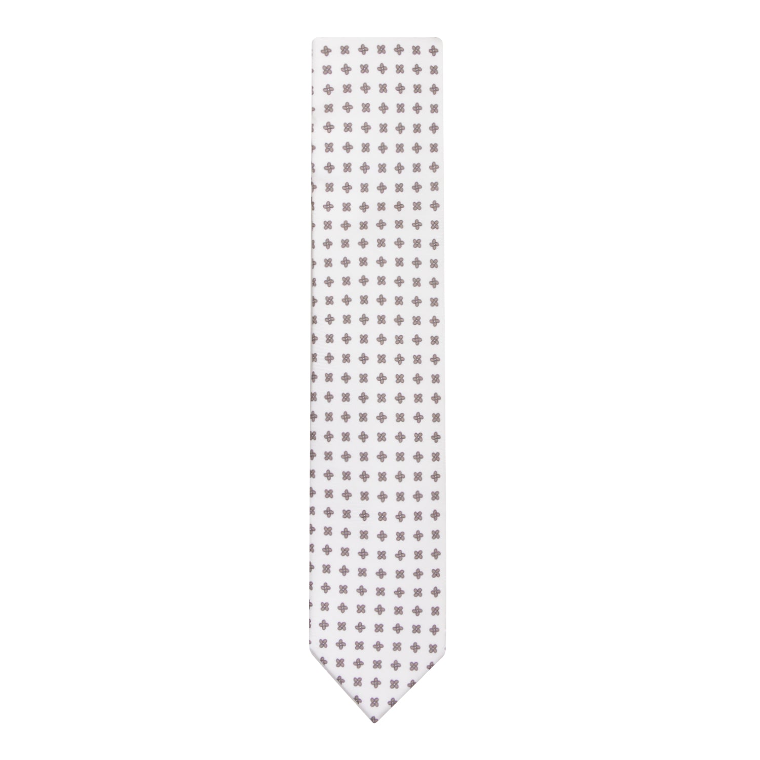 CORBATA 7 PLIEGUES EN SEDA WOOVEN CON CRUCES MARRONES EN BLANCO