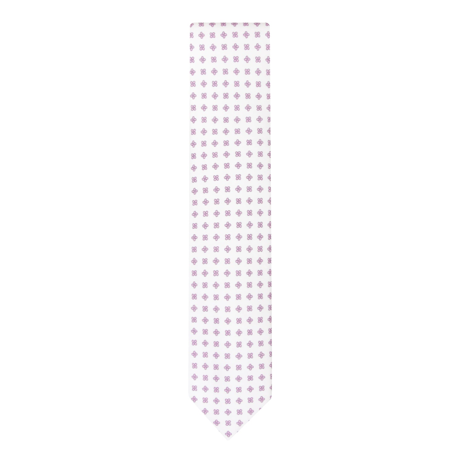 CORBATA 7 PLIEGUES EN SEDA WOOVEN CON CRUCES ROSAS EN BLANCO