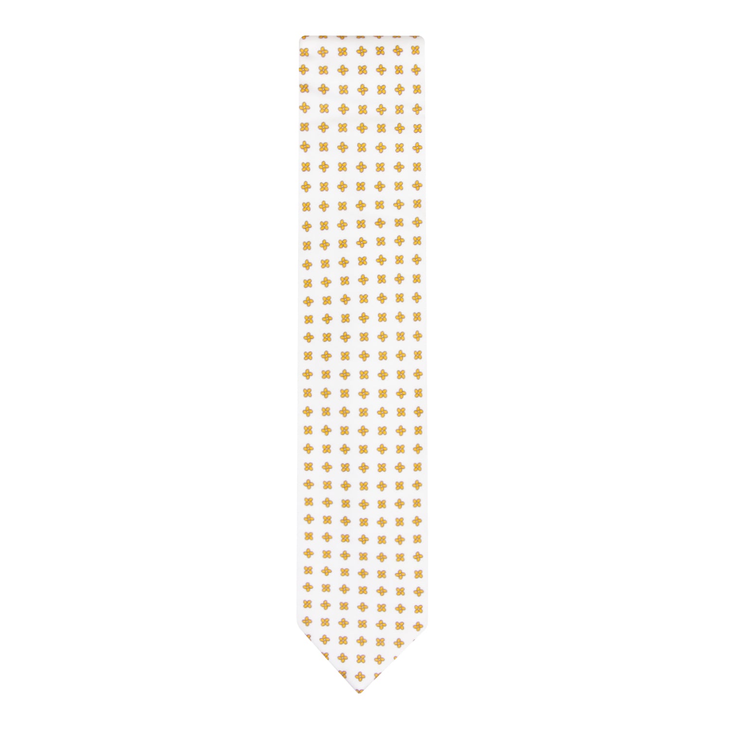 CORBATA 7 PLIEGUES EN SEDA CON CRUCES NARANJAS EN BLANCO