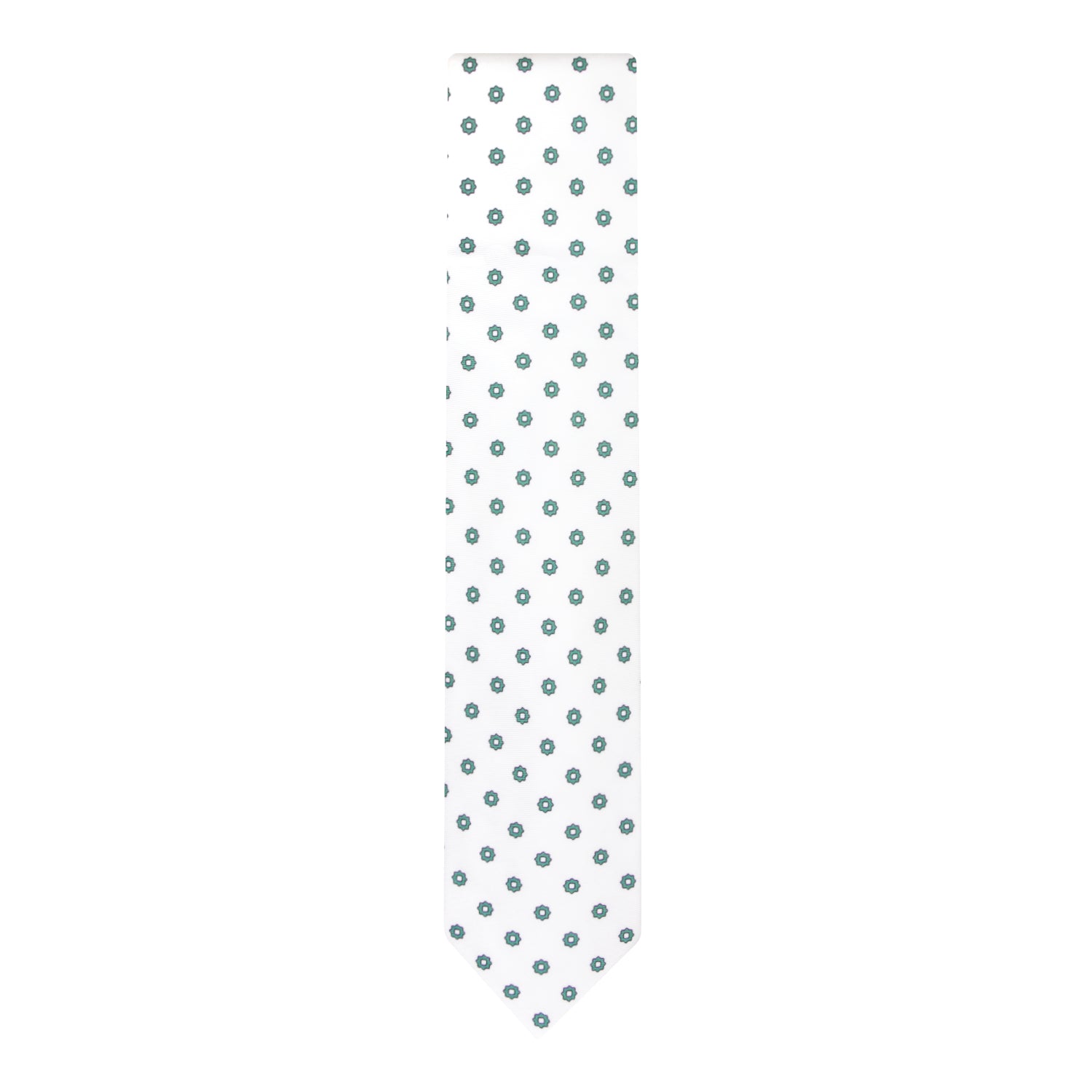 CORBATA 7 PLIEGUES EN SEDA WOOVEN CON ESTRELLAS VERDES EN BLANCO