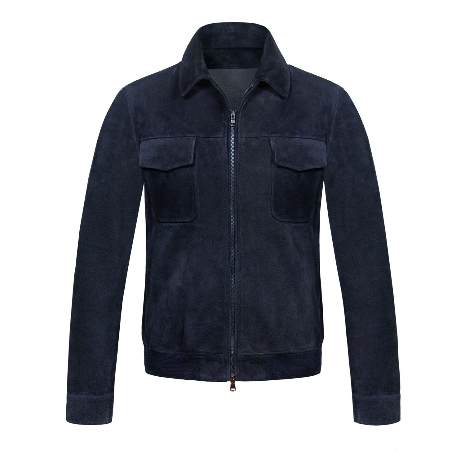 CHAMARRA DE GAMUZA SUEDE SFODERATO (SIN FORRO) COLOR AZUL MEDIA NOCHE