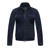 CHAMARRA DE GAMUZA SUEDE SFODERATO (SIN FORRO) COLOR AZUL MEDIA NOCHE