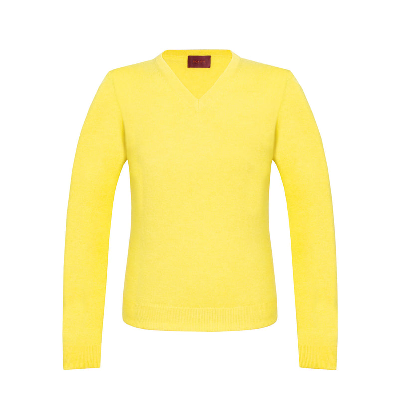 SUETER EN CHASHMERE CUELLO V AMARILLO PASTEL