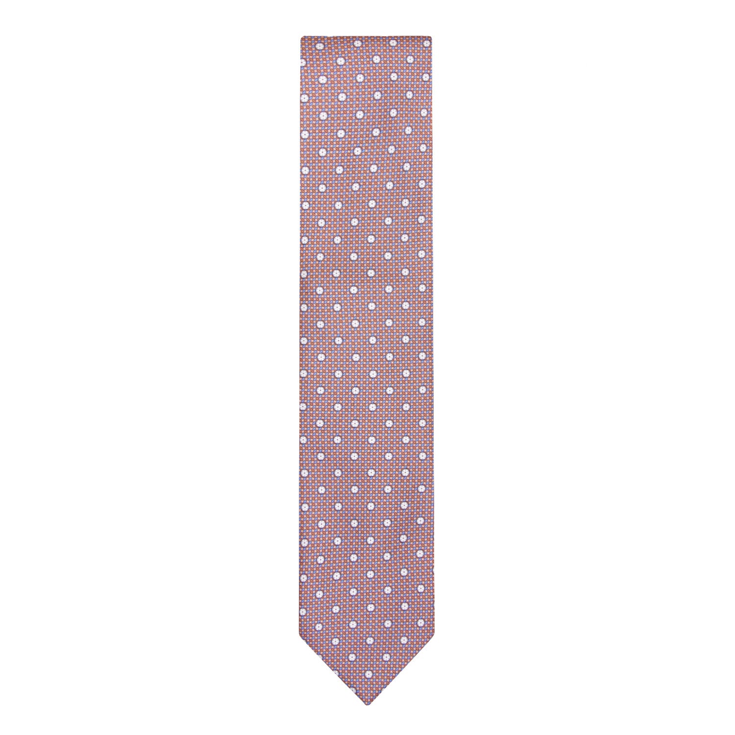 CORBATA EN SET CON PAÑUELO DE SEDA CON PUNTOS MARRONES EN AZUL