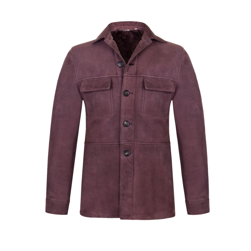 CHAMARRA "SHEARLING" CON PUNTADA A MANO EN COLOR VINO BORDEUX