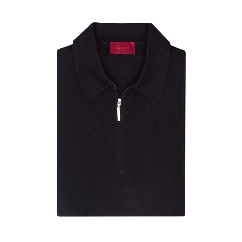 POLO ZIP MANGA CORTA 100% SEDA EN COLOR NEGRO